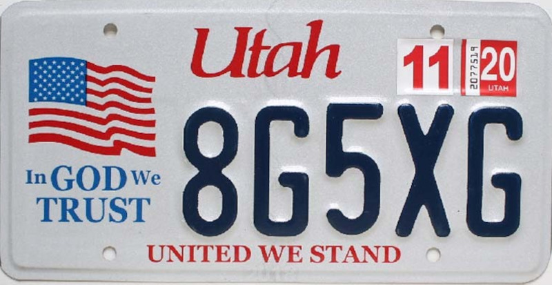 UTAH Plaque Authentique d\'immatriculation US 30 x 15 cm dénommée US License Plate UTAH Edition In God we Trust