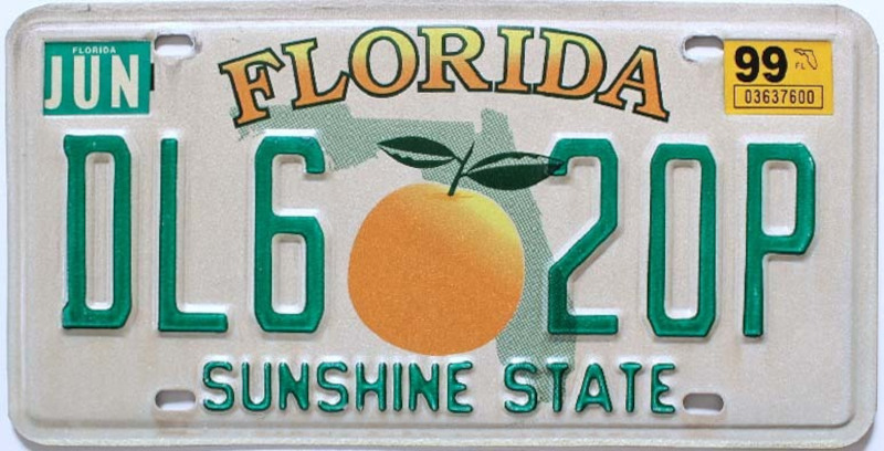FLORIDE Plaque Authentique d\'immatriculation US 30 x 15 cm dénommée US License Plate FLORIDE Big Orange 1997-2003