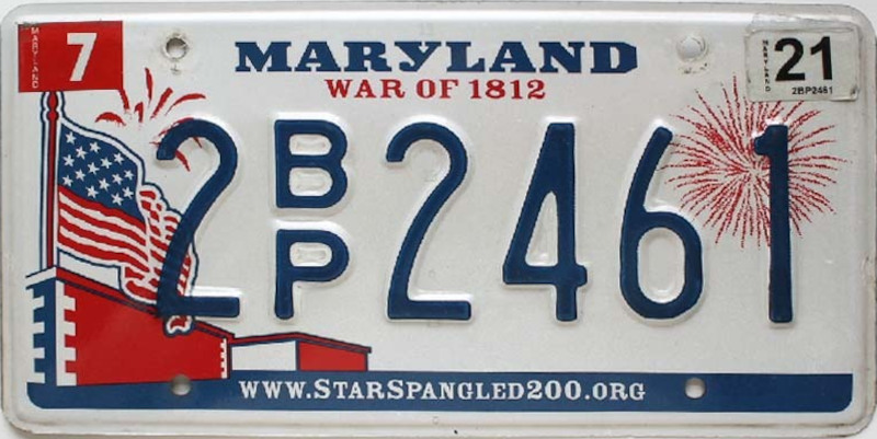 MARYLAND Plaque Authentique d\'immatriculation US 30 x 15 cm dénommée US License Plate MARYLAND War of 1812 2010-2016