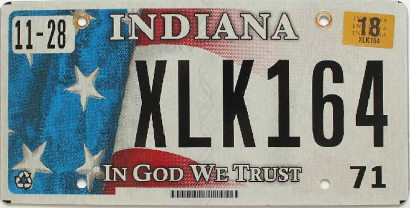 INDIANA Plaque Authentique d\'immatriculation US 30 x 15 cm dénommée US License Plate INDIANA In God We Trust