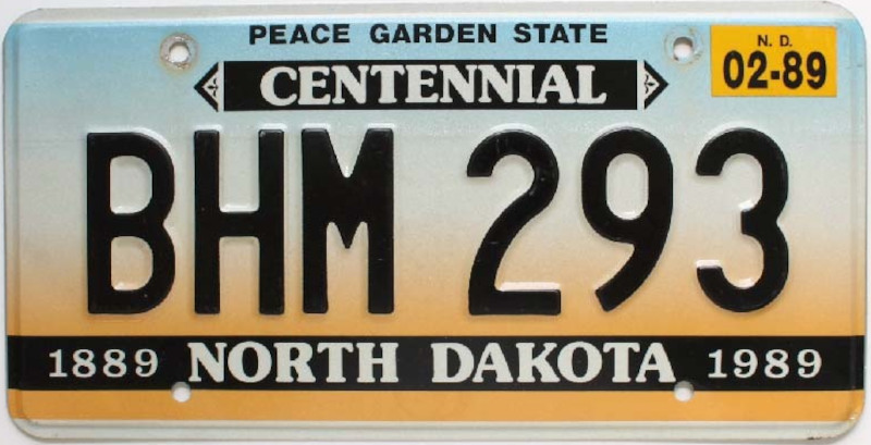 DAKOTA DU NORD Plaque Authentique d\'immatriculation US 30 x 15 cm dénommée US License Plate NORTH DAKOTA Centennial 1889-1989 1988-1993