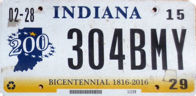 INDIANA Plaque Authentique d\'immatriculation US 30 x 15 cm dénommée US License Plate INDIANA Bicentennial 1816-2016 2013-2016