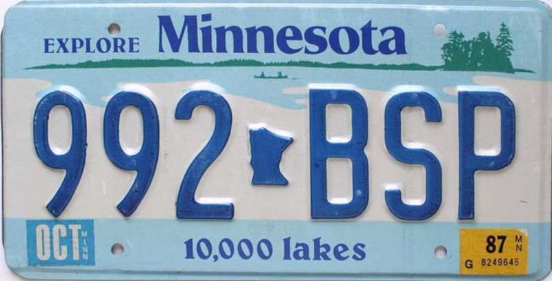 MINNESOTA Plaque Authentique d\'immatriculation US 30 x 15 cm dénommée US License Plate MINNESOTA 10 000 Lakes 1993-2008