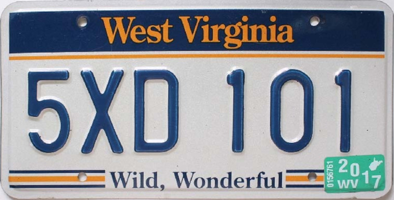 VIRGINIE OCCIDENTALE Plaque Authentique d\'immatriculation US 30 x 15 cm dénommée US License Plate WEST VIRGINIA Wild Wonderful 2000-2017