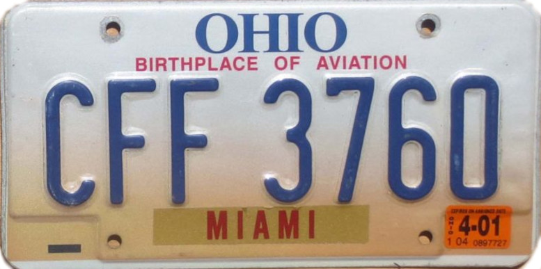 OHIO Plaque Authentique d\'immatriculation US 30 x 15 cm dénommée US License Plate OHIO Birthplace of Aviation 1999-2001