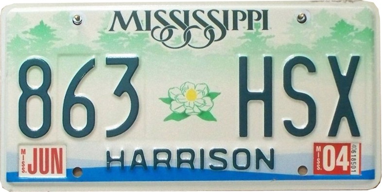 MISSISSIPPI Plaque Authentique d\'immatriculation US 30 x 15 cm dénommée US License Plate MISSISSIPPI Magnolia 2002-2006