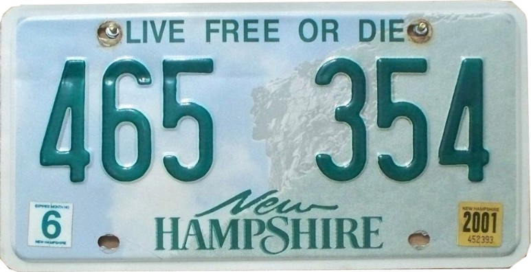 NEW HAMPHIRE Plaque Authentique d\'immatriculation US 30 x 15 cm dénommée US License Plate NEW HAMPSHIRE 1999 et +