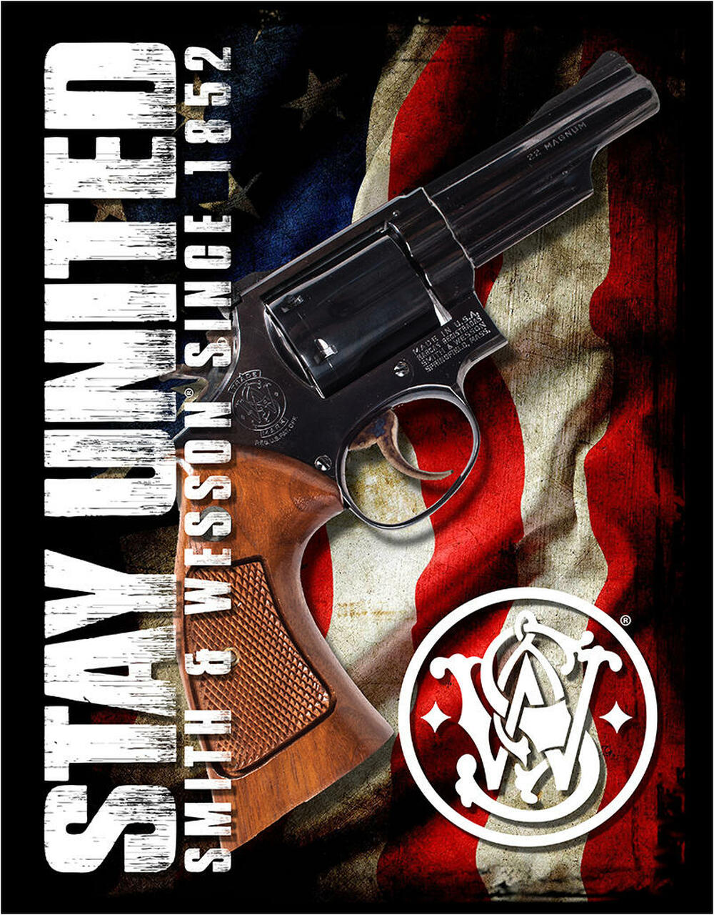 Plaque métallique format 41 x 32 cm Reproduction Stay United American Flag Smith & Wesson since 1852