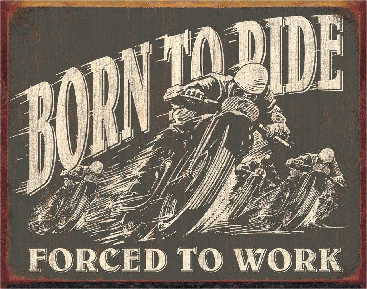 Plaque métallique format 41 x 32 cm Reproduction vintage Biker Forced work Born To Ride