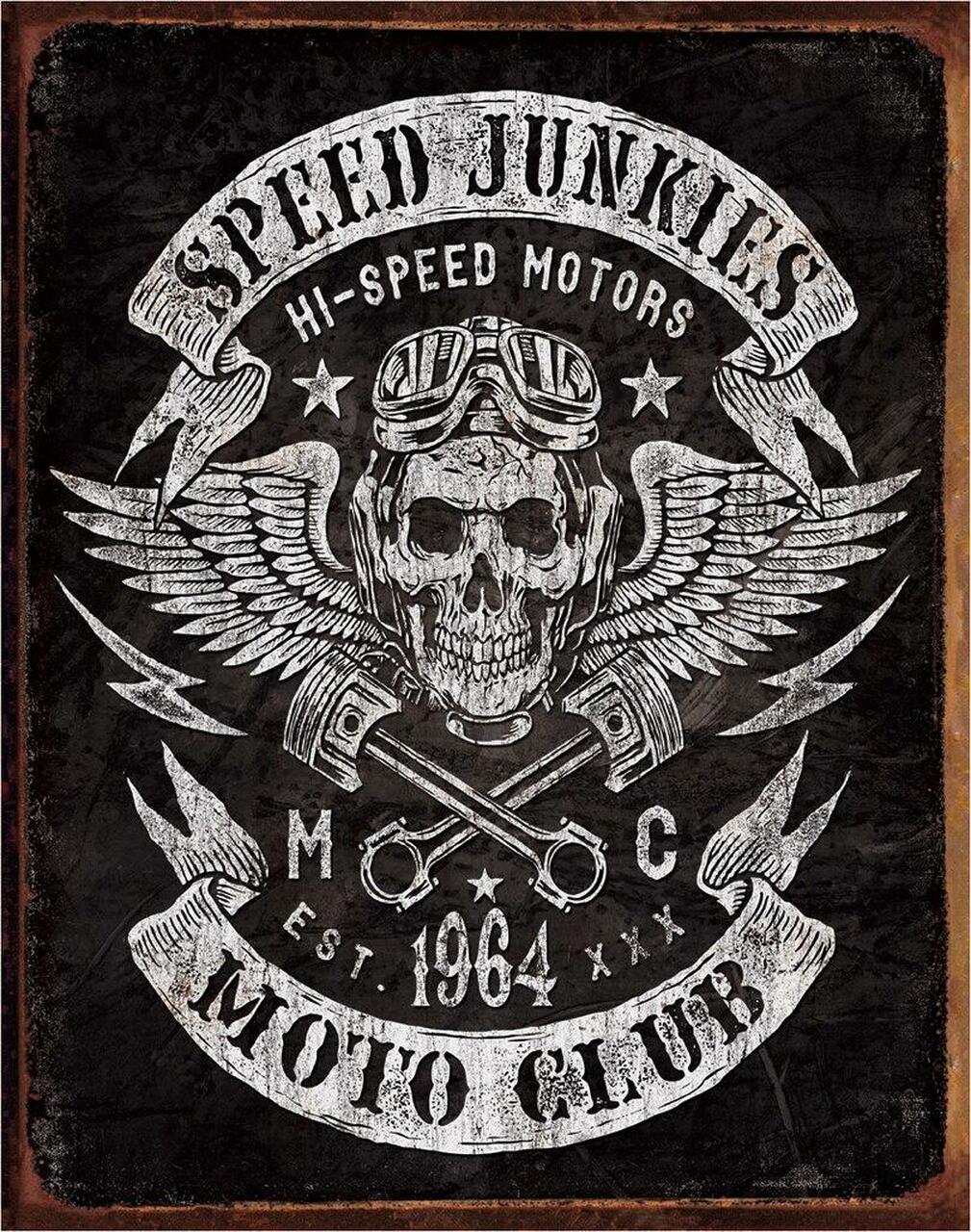 Plaque métallique format 41 x 32 cm Motorcycle Speed Junkies Moto Club