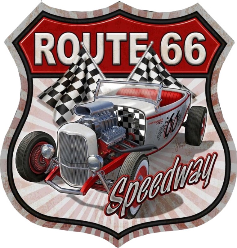 Bouclier Highway métallique 28 x 28 cm Hot Rod Speedway Route 66