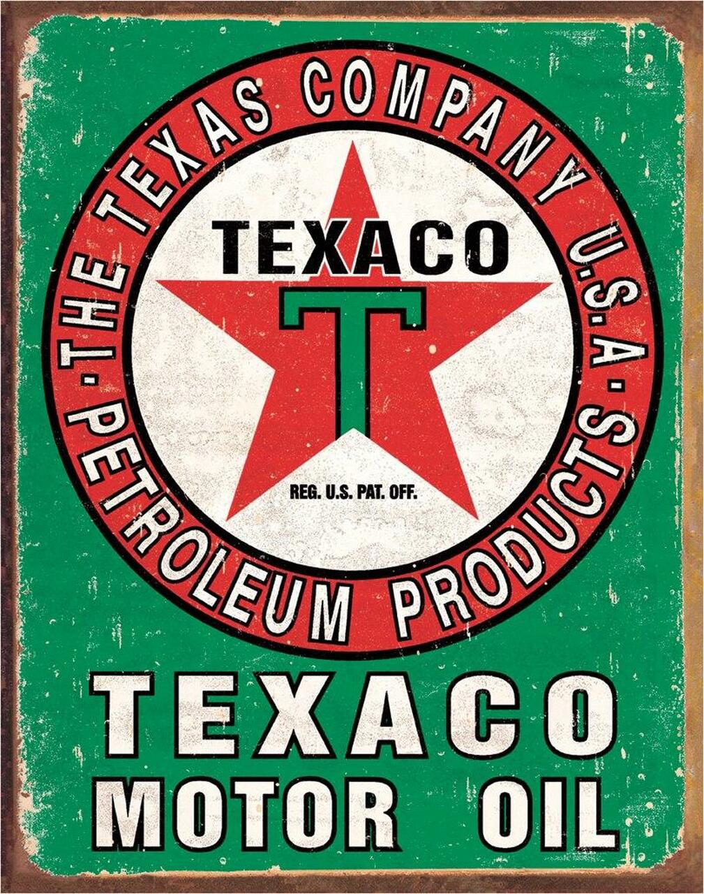 Plaque métallique format 41 x 32 cm Reproduction vintage vielli Motor oil TEXACO The Texas Company