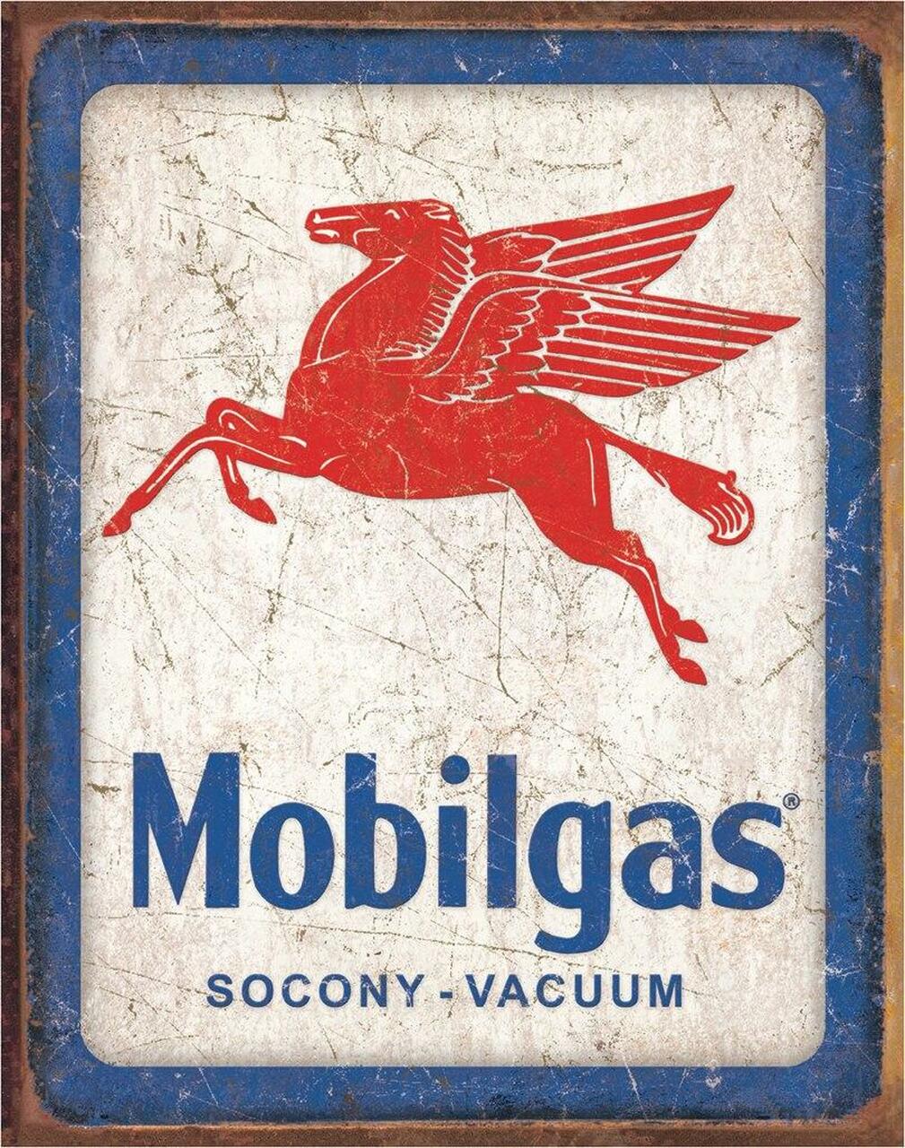 Plaque métallique format 41 x 32 cm Reproduction vintage vielli Pegasus MOBIL GASOLINE & OIL
