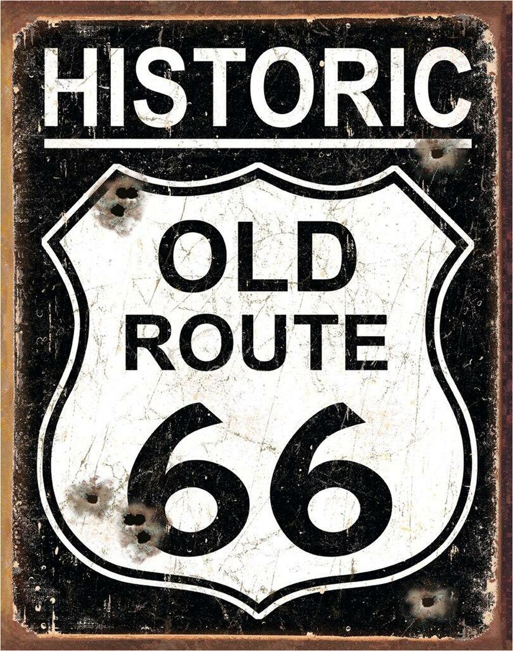 Plaque métallique format 41 x 32 cm Reproduction vintage aspect vielli Old Historic Route 66