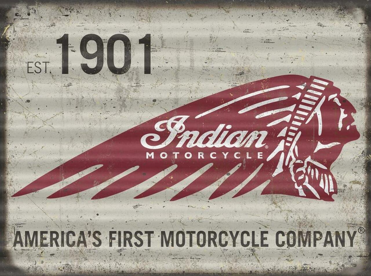 Plaque métallique ondulée 61 x 41 cm Style Vintage Aspect Vieilli Motorcycle INDIAN MOTORCYCLE Since 1901