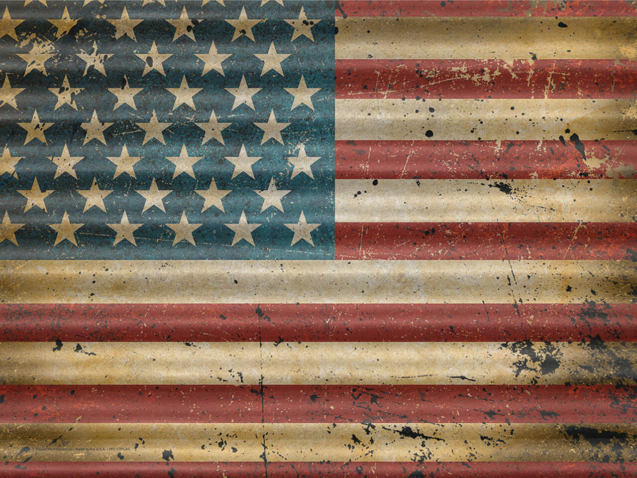 Plaque métallique ondulée 61 x 41 cm Style Vintage Aspect Vieilli USA AMERICAN FLAG