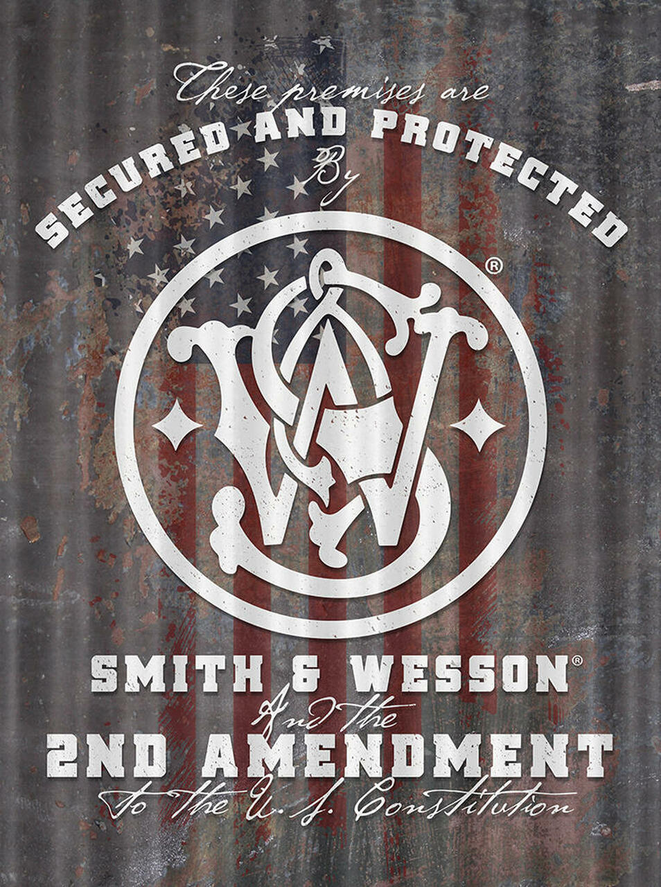 Plaque métallique ondulée 61 x 41 cm Style Vintage avec fond drapeau USA  Smith & Wesson Since 1852