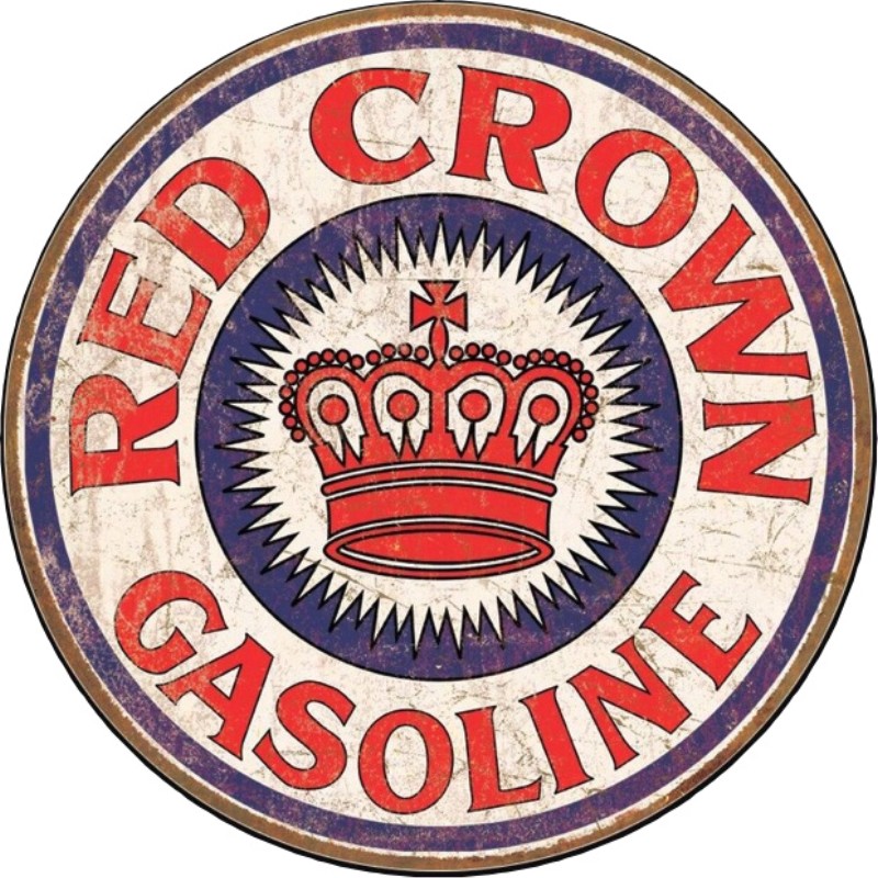 Plaque métallique Circulaire D30 cm Reproduction vintage aspect vieilli gas  RED CROWN GASOLINE
