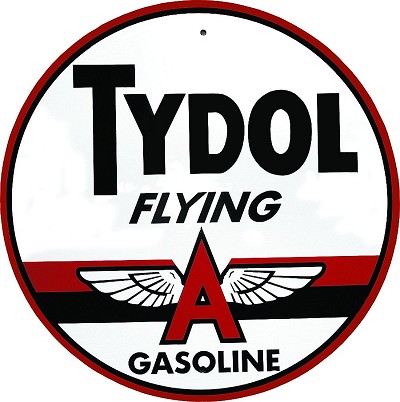 Plaque métallique circulaire D60 cm Flying A Gasoline TYDOL Taille XXL