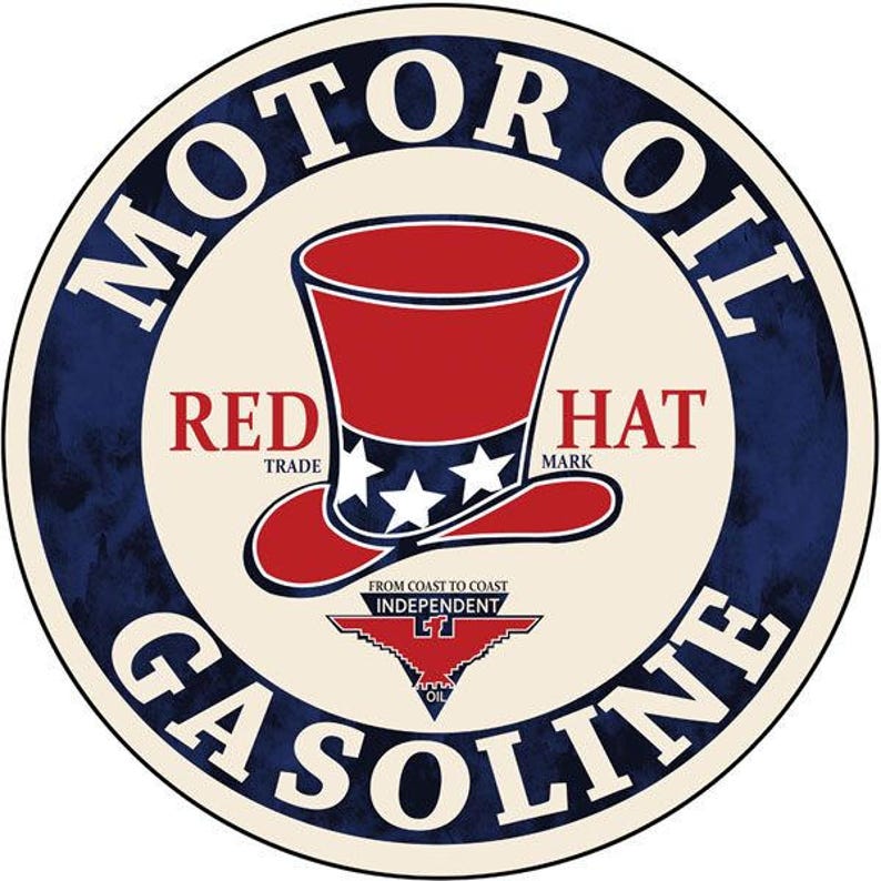Plaque métallique Circulaire D60 cm XXL Red Hat Motor Oil Gasoline Taille XXL
