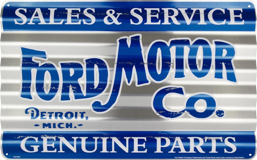 Plaque métallique ondulée 45 x 30 cm Genuine parts sales & service Detroit FORD MOTOR Company