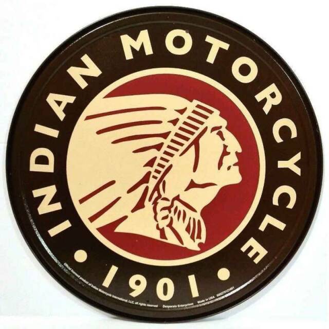 Plaque métallique Circulaire D30 cm Logo INDIAN MOTORCYCLE Since 1901