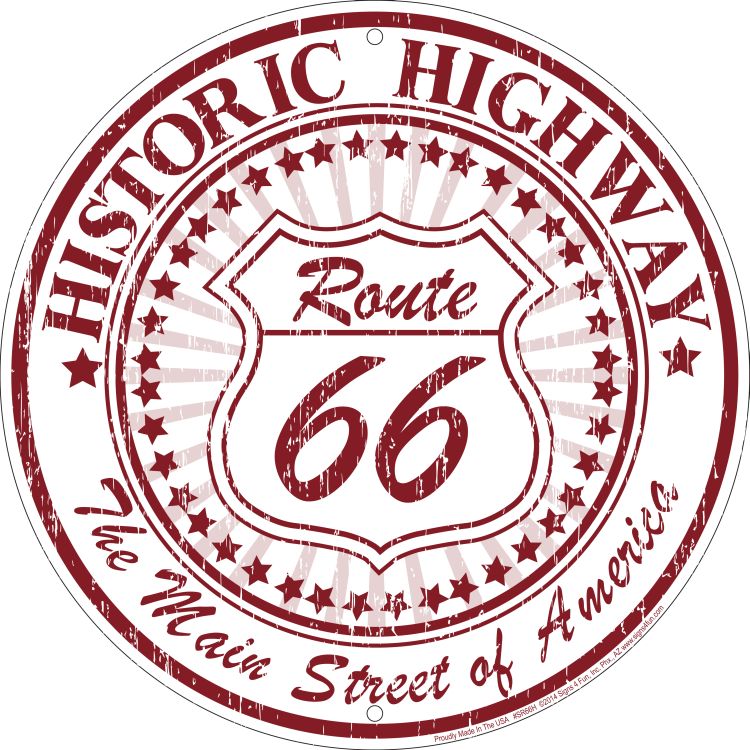 Plaque métallique Circulaire D30 cm Historic Highway Route 66