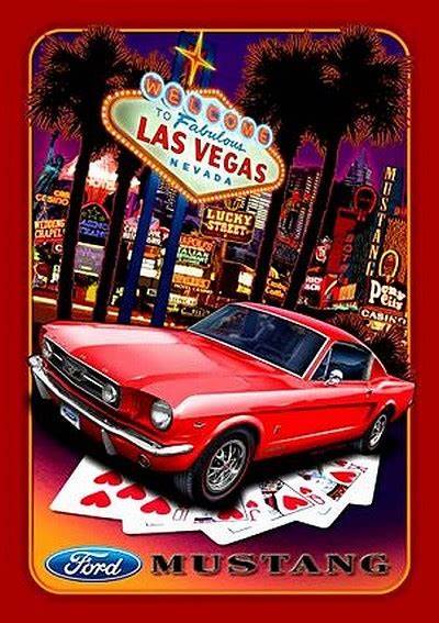 Plaque métallique format 42,5 x 30 cm Reproduction Vintage Las Vegas Mustang Ford Motor Company