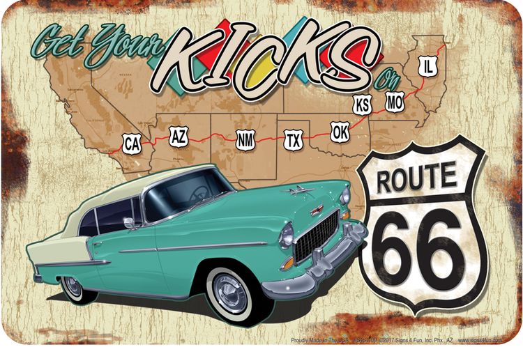 Plaque métallique 30 x 20 cm 55 Belair Get your kicks Route 66