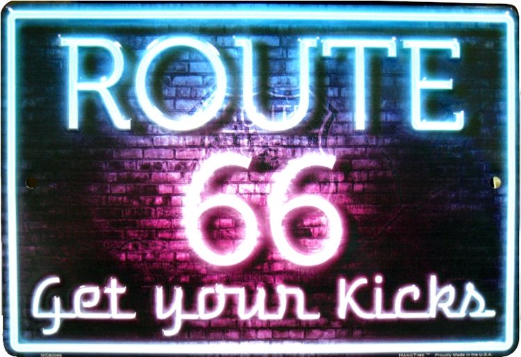 Plaque métallique 30 x 20 cm Get your kicks Neon Route 66