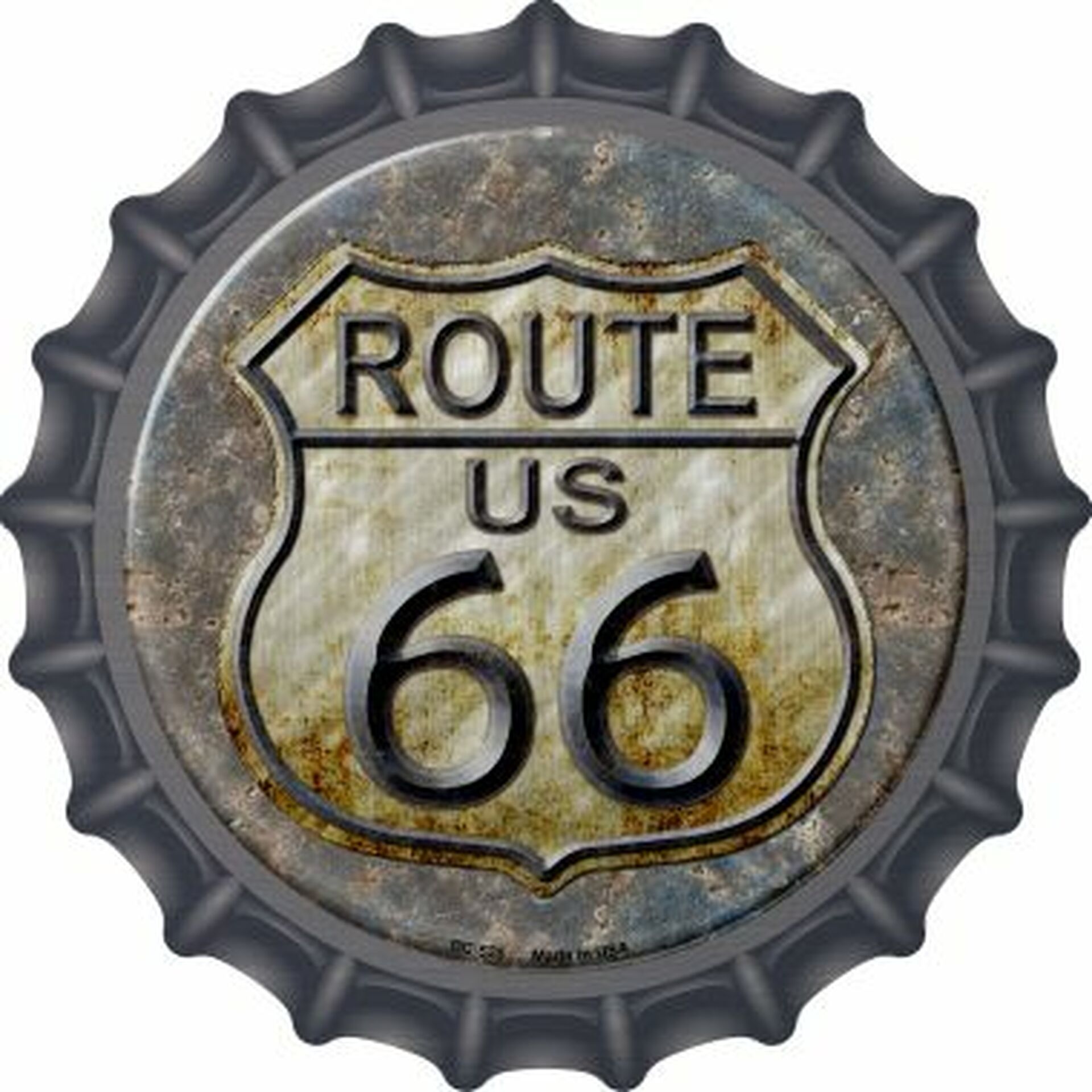 Plaque métallique style Capsule D30 cm  Highway Shield vieilli Route 66