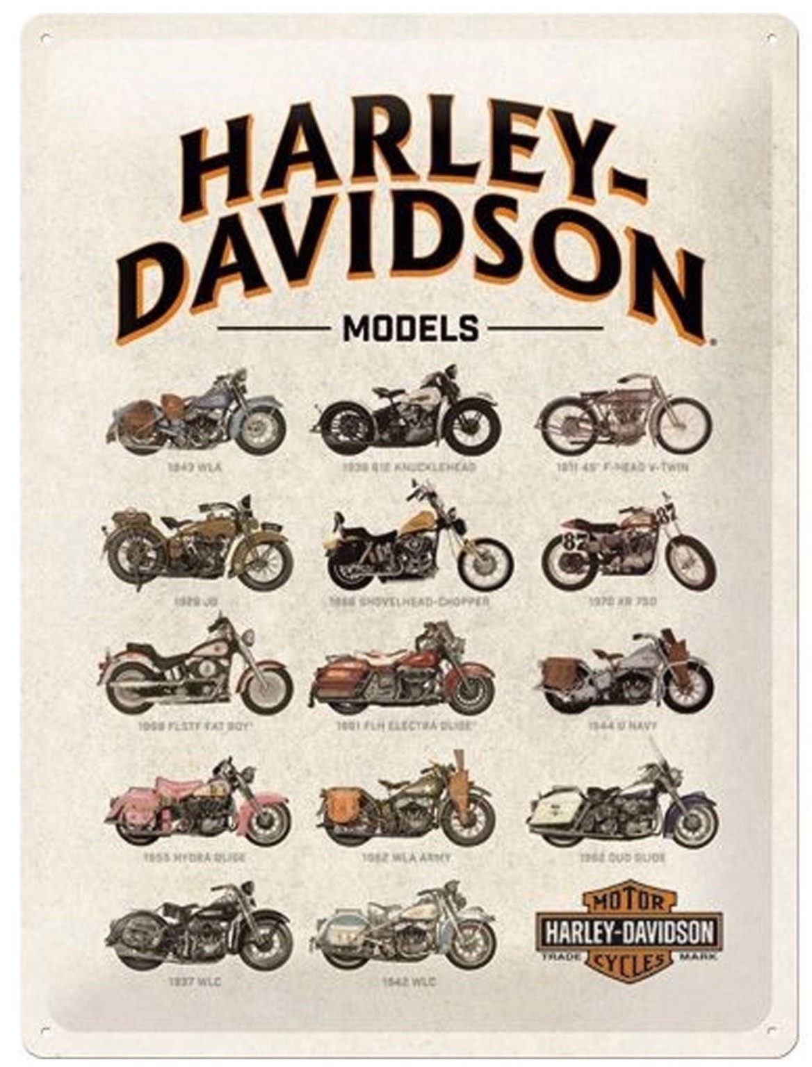 Plaque métallique 40 x 30 cm Vintage* Model Chart HARLEY DAVIDSON