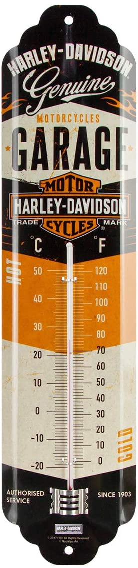Thermomètre métallique 28 x 6,5 cm Garage HARLEY DAVIDSON since 1903