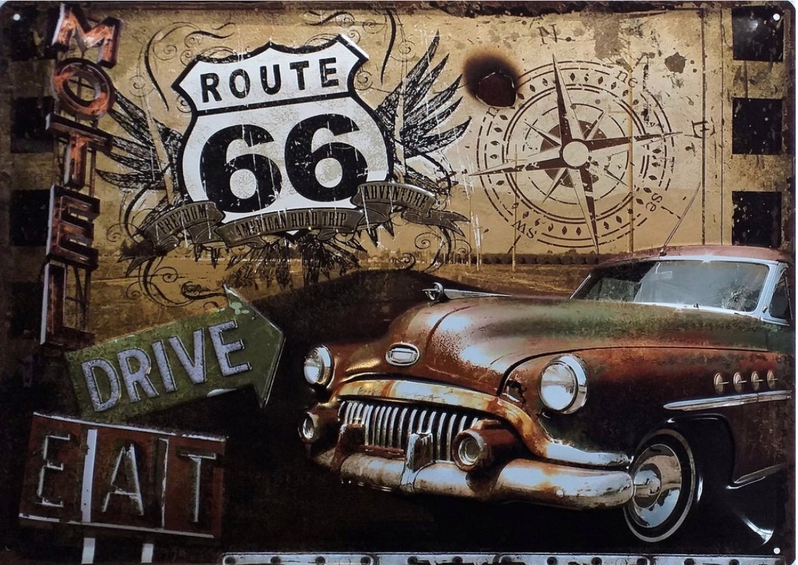 Plaque métallique 40 x 30 cm Vintage* Motel Road Trip Route US66