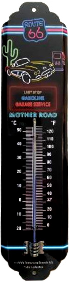 Thermomètre métallique 28 x 6,5 cm Garage Station Neon Legend Route US66
