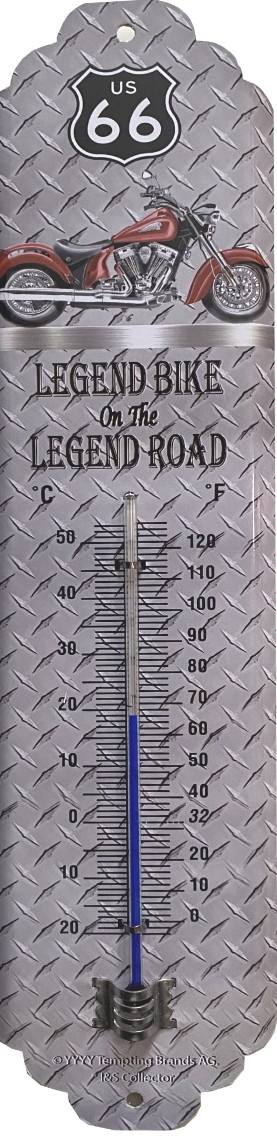 Thermomètre métallique 28 x 6,5 cm Legend Bike Legend Route US66