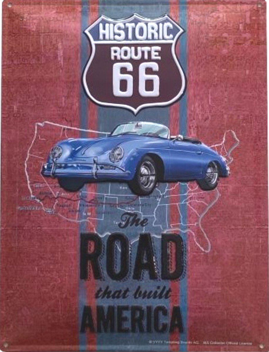 I&S-6603RA-plaque-relief-métallique-americaine-bombée-mural-décoration-legend-Route-66-legend-car-porsche-retro-vintage