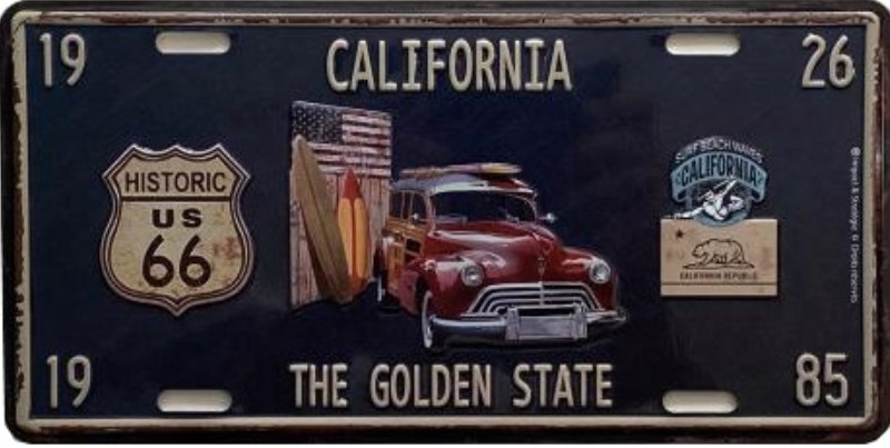 Plaque Auto Décorative métal 30 x 15 cm* Californie Golden State ROUTE 66