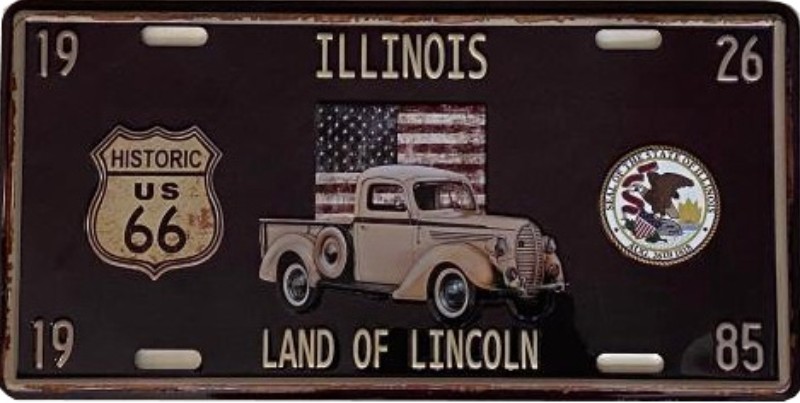 Plaque Auto Décorative métal 30 x 15 cm* Illinois Land of Lincoln ROUTE 66