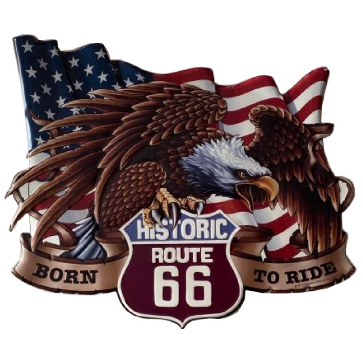Plaque métallique Découpée 60 x 50 cm* US Flag Eagle Historic Route US 66
