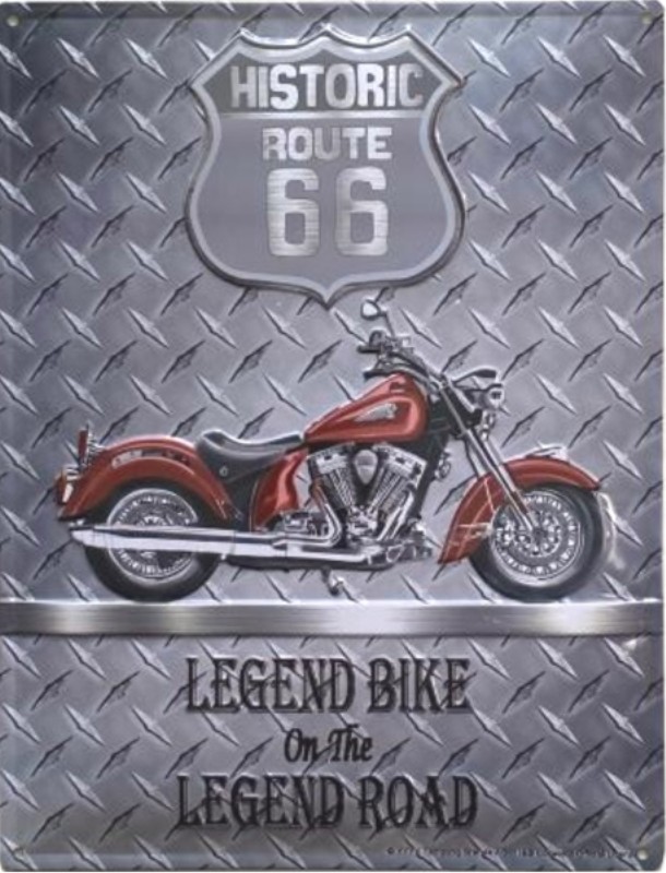 I&amp;S-6606RA-plaque-relief-métallique-americaine-bombée-mural-décoration-legend-historic-Route-66-legend-bike-motorcycle-biker-retro-vintage