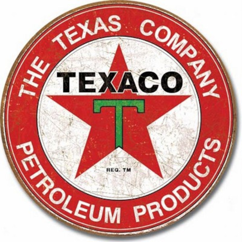 Plaque métallique Circulaire D30 cm Vintage Aspect Vieilli Petroleum Products TEXACO The Texas Company