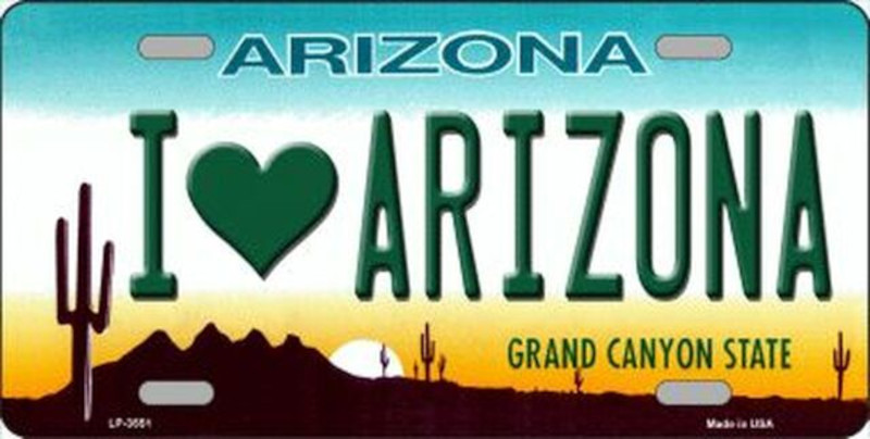 Plaque Auto Décorative métal 30 x 15 cm ARIZONA SUNRIDE I Love Arizona