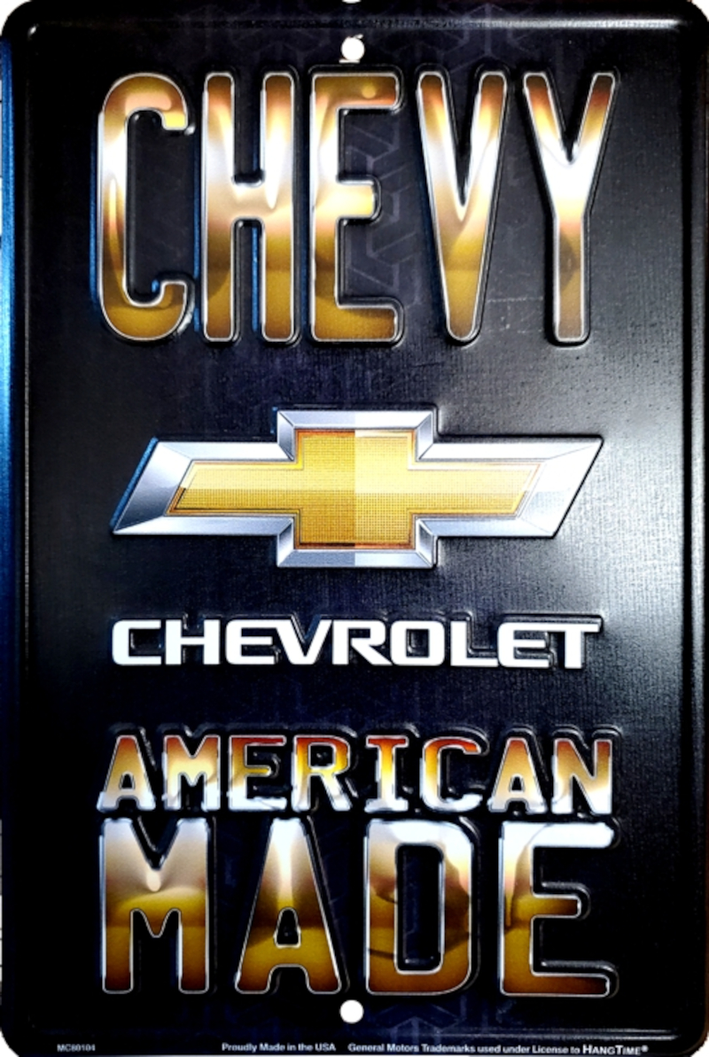 Plaque métallique format 30 x 20 cm AMERICAN MADE CHEVY CHEVROLET