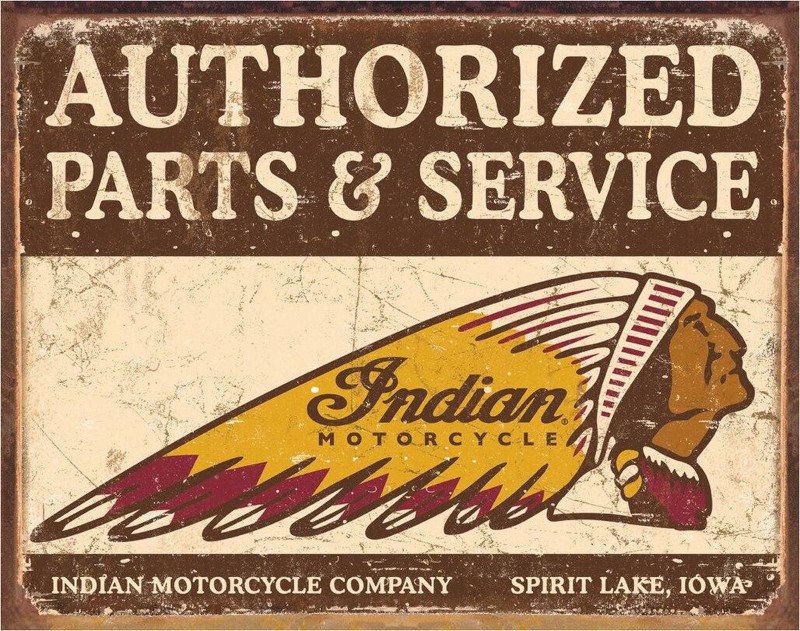 Plaque métallique format 41 x 32 cm Reproduction Authorized Parts Garage INDIAN MOTORCYCLE Since 1901