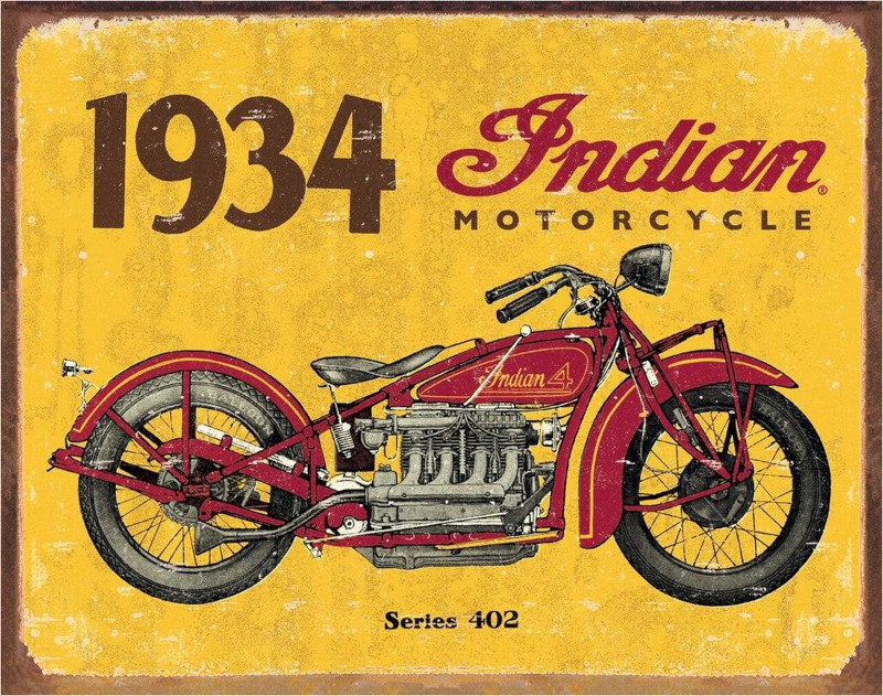 Plaque métallique format 41 x 32 cm Reproduction Affiche Séries 402 1934 INDIAN MOTORCYCLE Since 1901