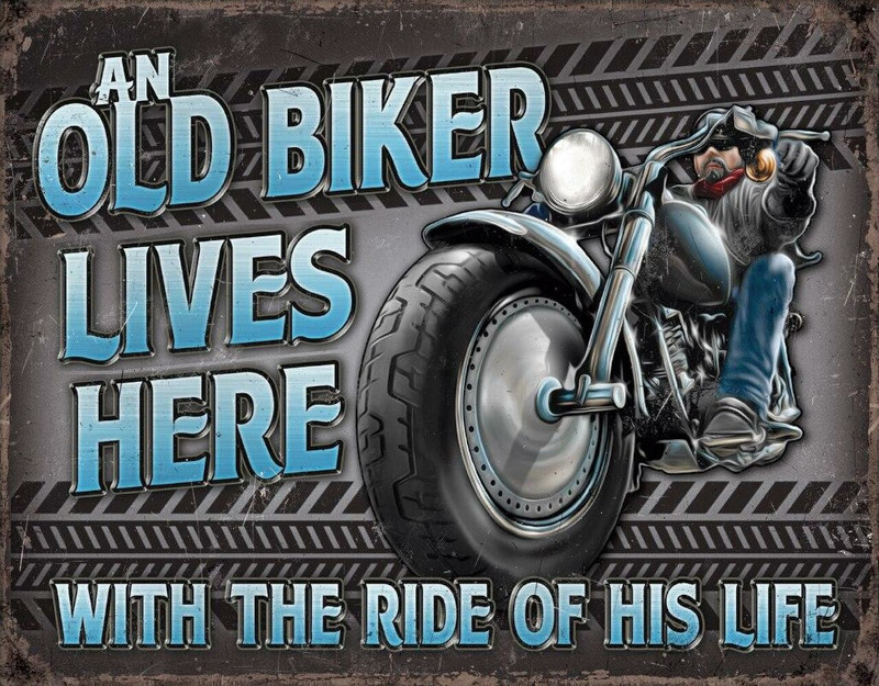 Plaque métallique format 41 x 32 cm Motorcycle Old Biker Lives Here