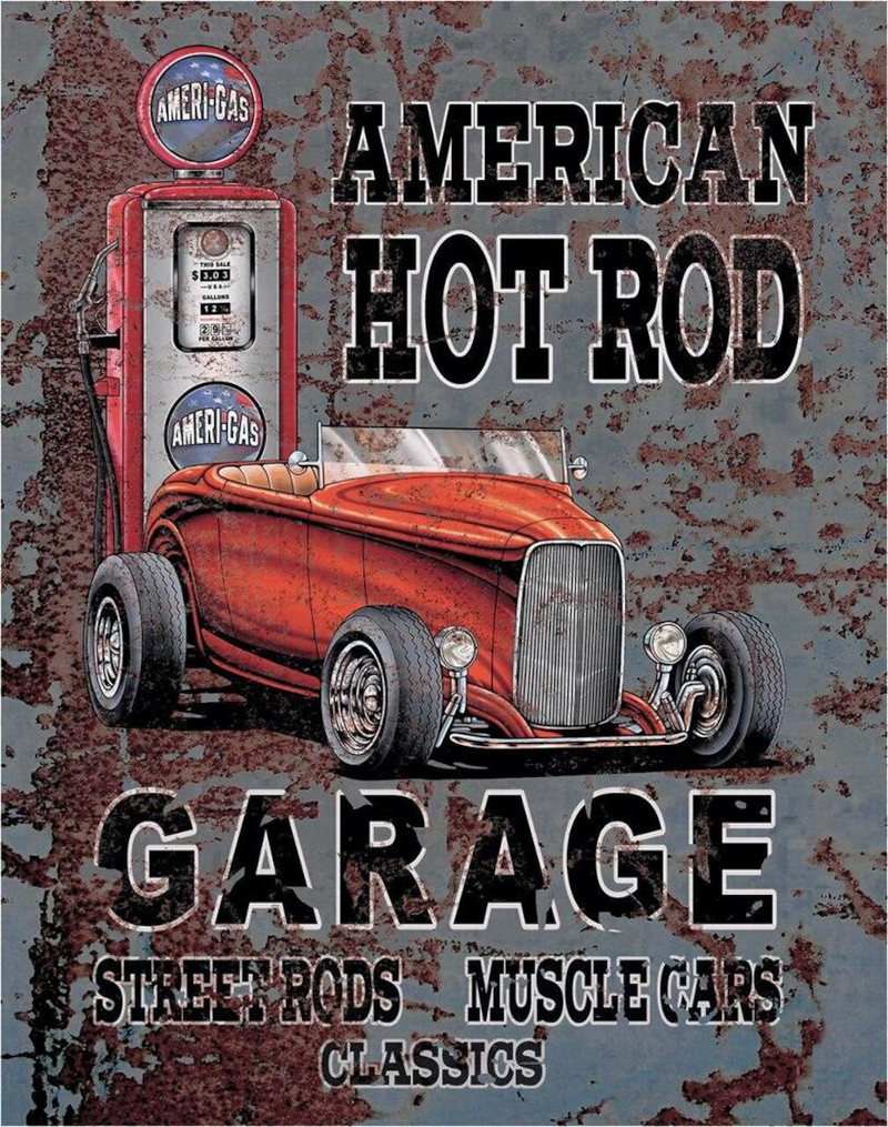 Plaque métallique format 41 x 32 cm American Garage Hot Rod