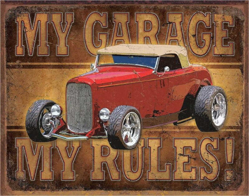 Plaque métallique format 41 x 32 cm My Garage My Rules ! Hot Rod