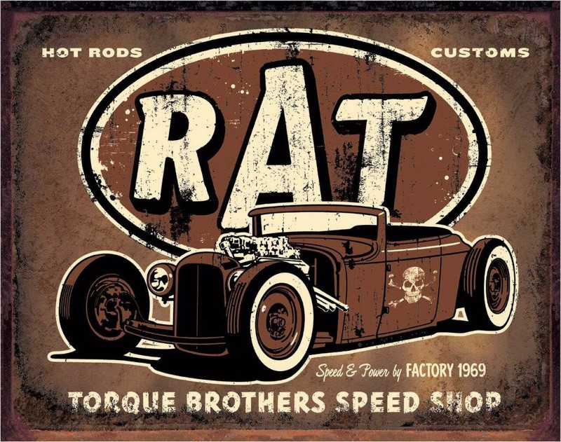 Plaque métallique format 41 x 32 cm Torque Brothers Speed Shop Hot Rat